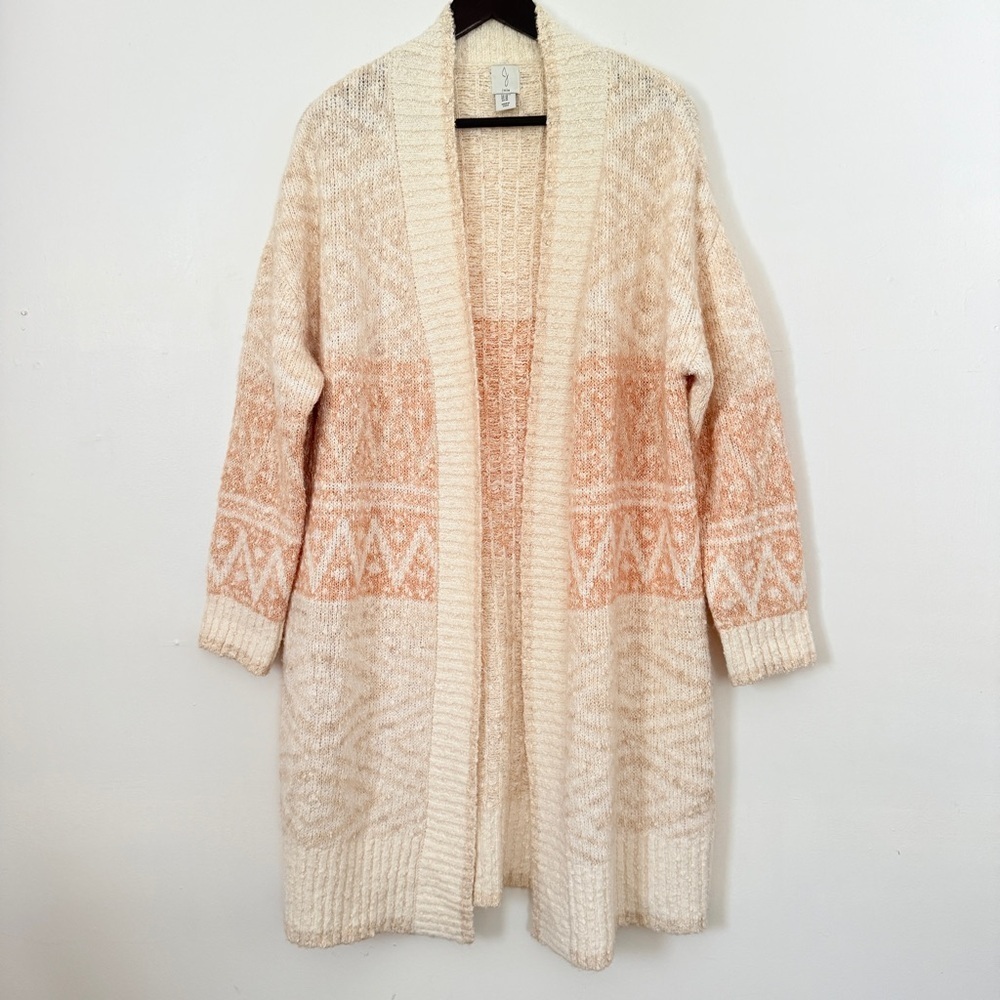 JOIE Cream Chunky Aztec Duster Open Cardigan Sweater Coat Sz M Chunky